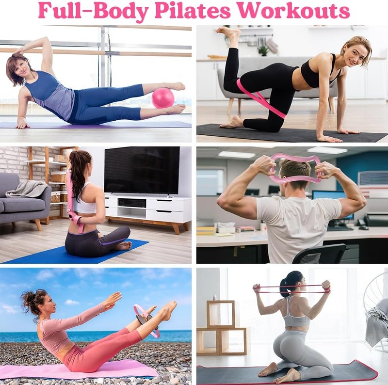 Karltion Pilates Ring 13 Piece Set,Pilates Kit for Women Exercise Equipment Accessories Deformation Magic Circle with Padded Handles, Workouts Ball, Guide & Bag, Resistance Bands for Legs Arms and Thighs - Image 5